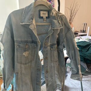 Distressed Oversized Light Blue Denim Jacket- Forever 21 size L
